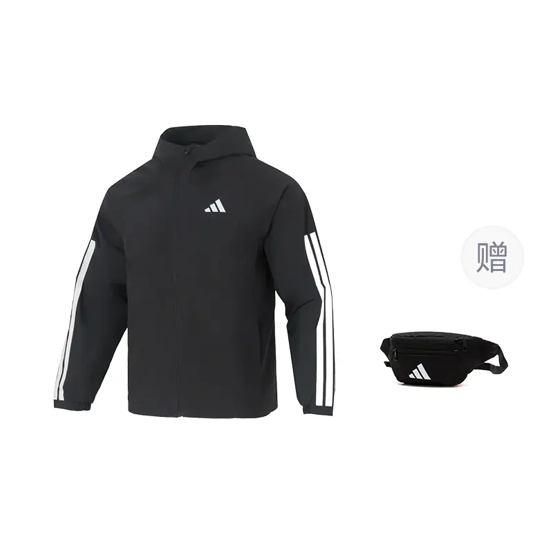 

ESSENTIALS SS25 Бизнес/Кэжуал Водонепроницаемая и Ветронепроницаемая Ветровка Мужская Adidas, черный (comes with adidas bag 1 pc)