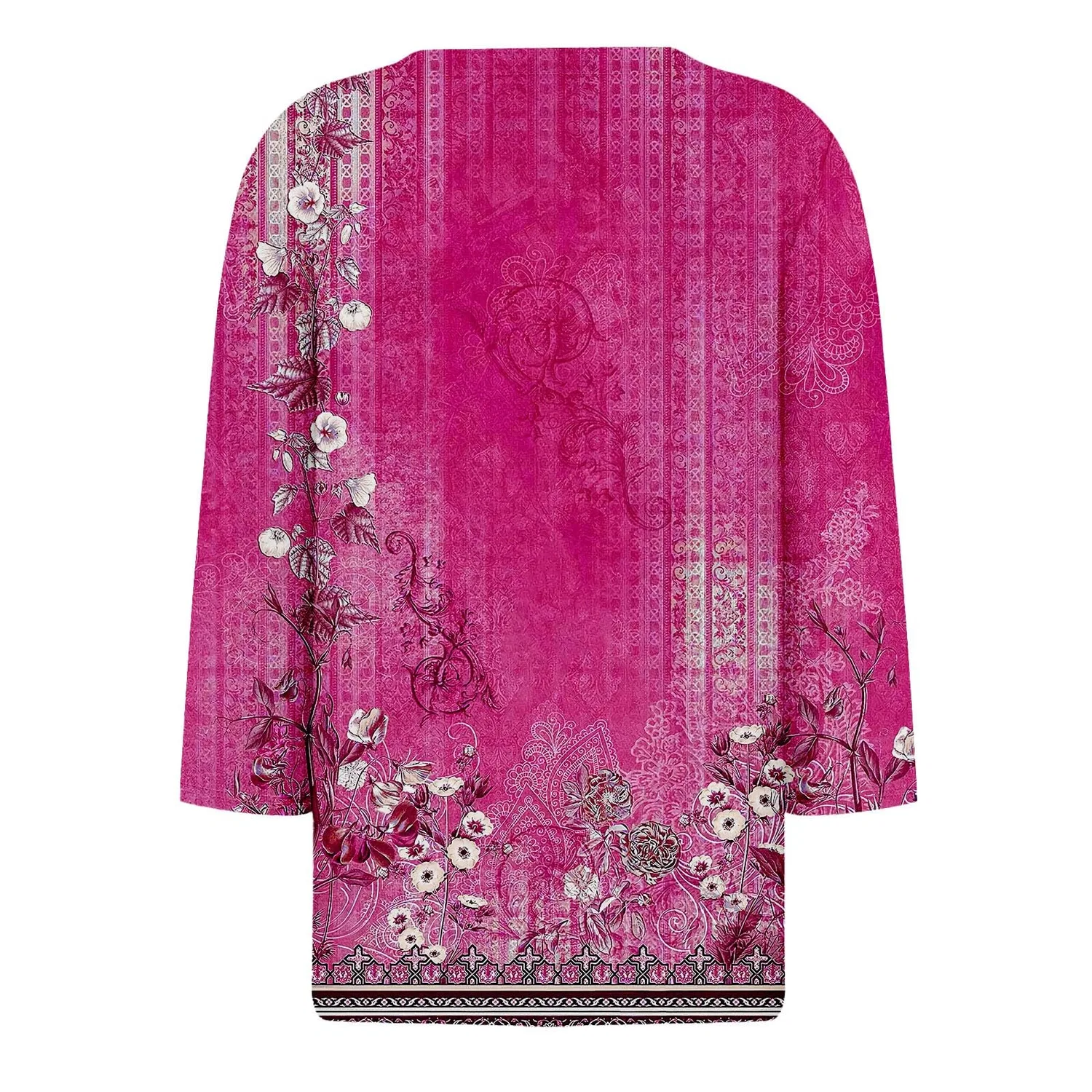 Женская блуза с принтом Women Blouses 3/4 Sleeve V Neck Casual Elegant Summer Boho Floral Print Blouses, 37#rosa — фото 4