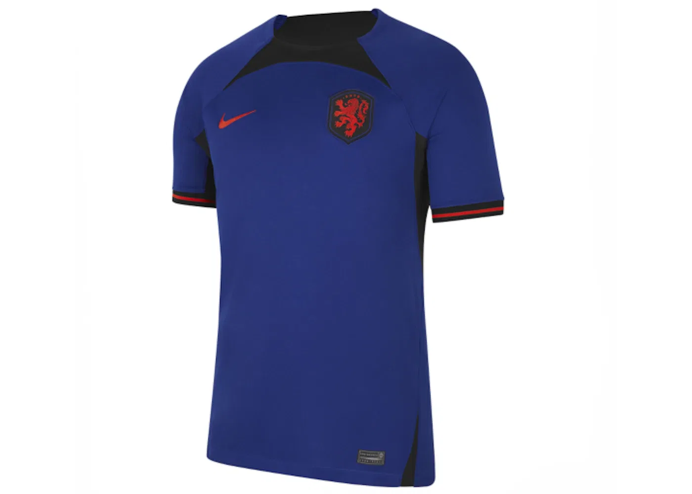 Мужская футбольная футболка с принтом Nike Netherlands 2022/23 Stadium Away Dri-FIT Soccer Jersey, Deep Royal Blue/Black/Habanero Red