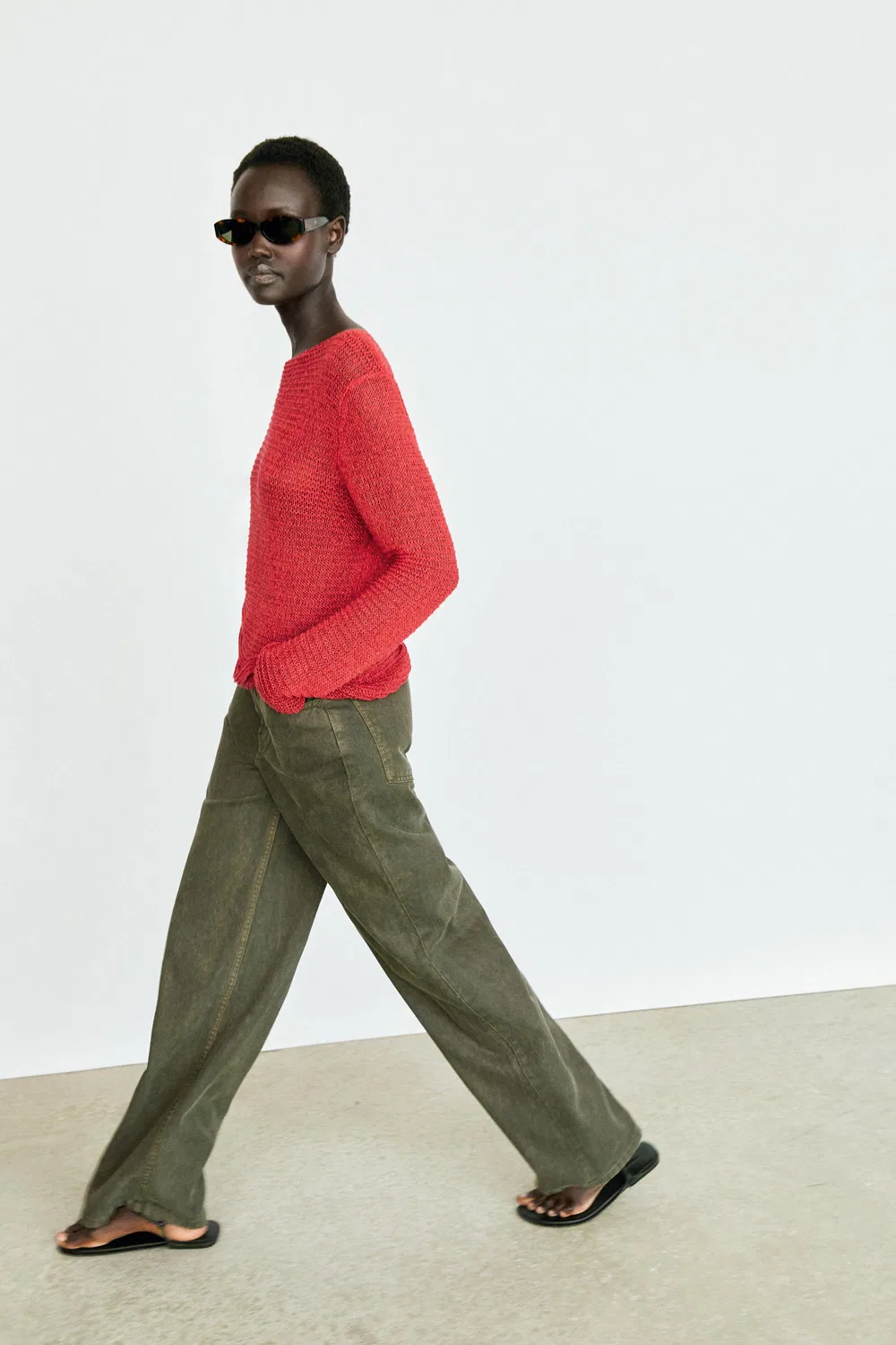 Свитер Massimo Dutti Boat Neck Knit, красный — фото 4