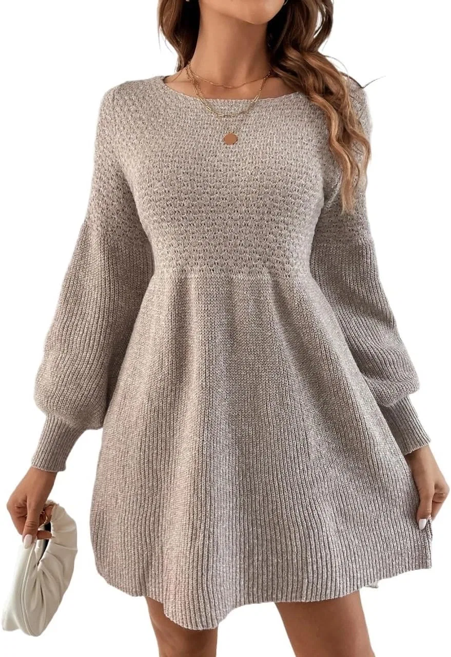Женское короткое платье с круглым вырезом Rib-Knit, Apricot