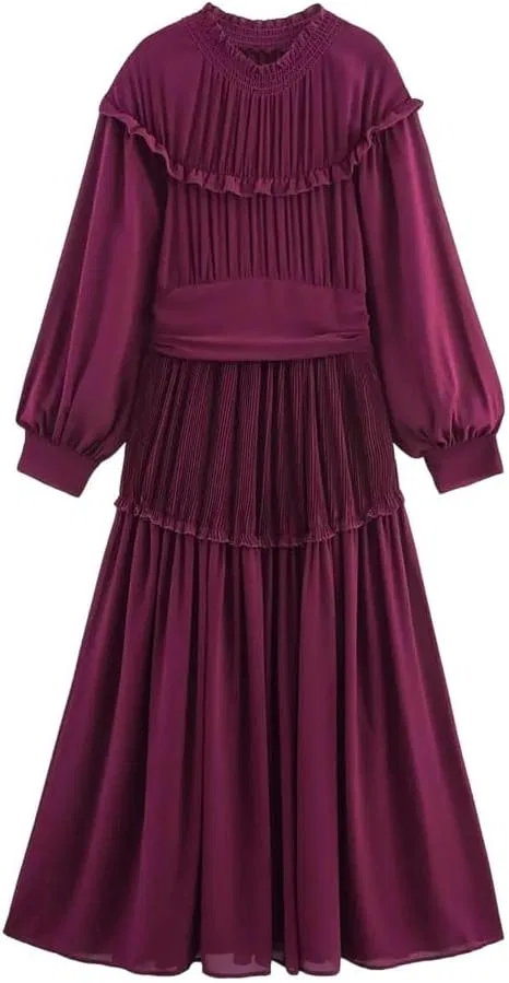 Женское платье миди свободного кроя с длинным рукавом, Purple