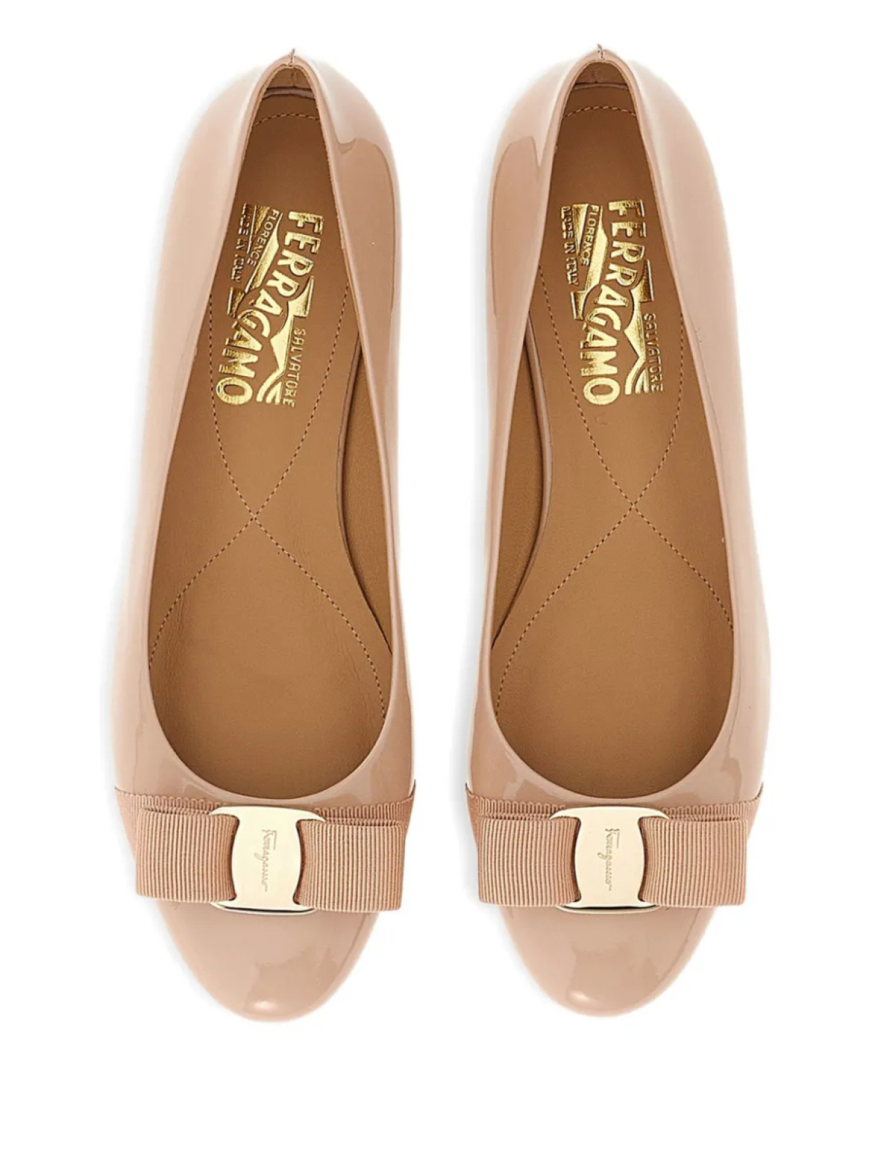 Балетки Varina из лакированной кожи с бантом Ferragamo, нейтральный — фото 4