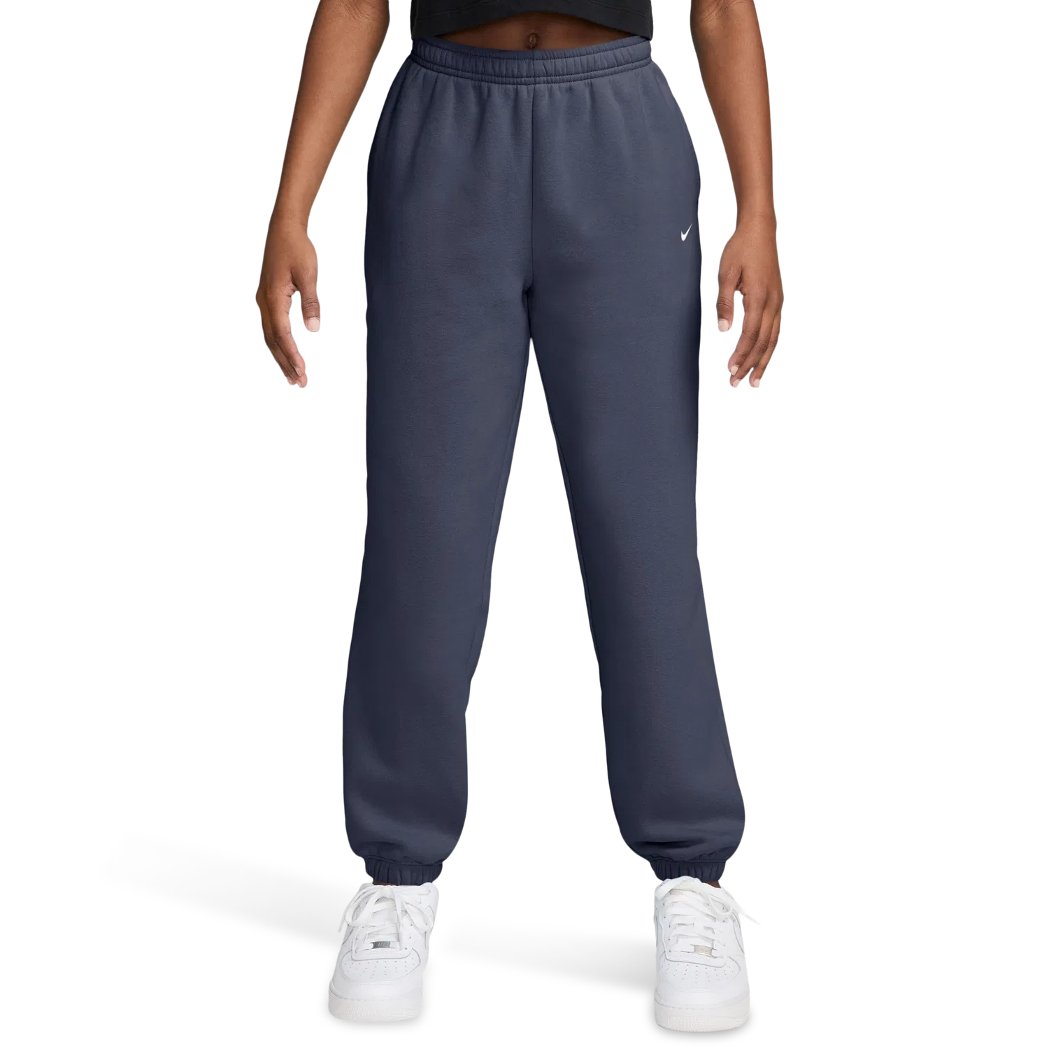 Детские флисовые штаны для девочек свободного кроя Nike Studio Fleece Loose, синий/белый — фото 4