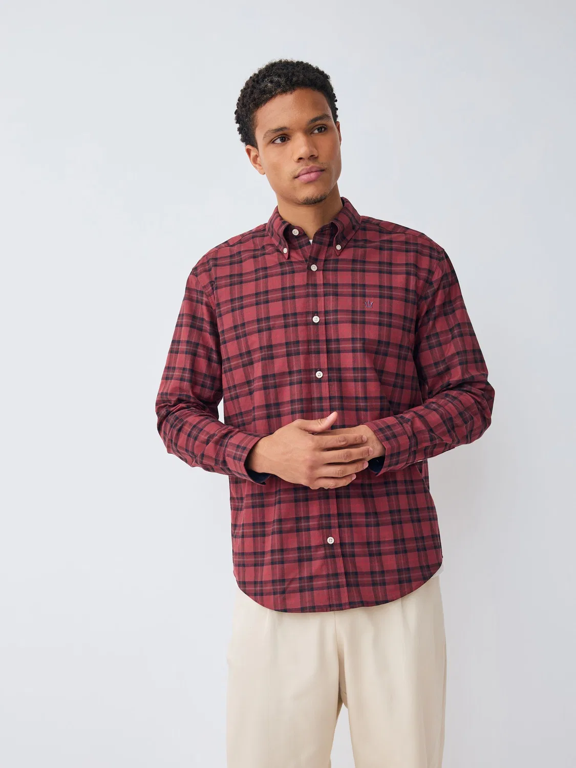 Рубашка оксфордская в клетку стрейч, Burgundy Red Next