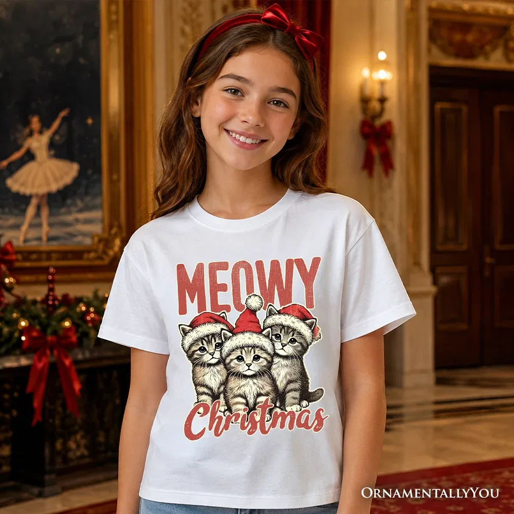 Детская футболка с принтом Cute Santa Hat Cat OrnamentallyYou, White — фото 2