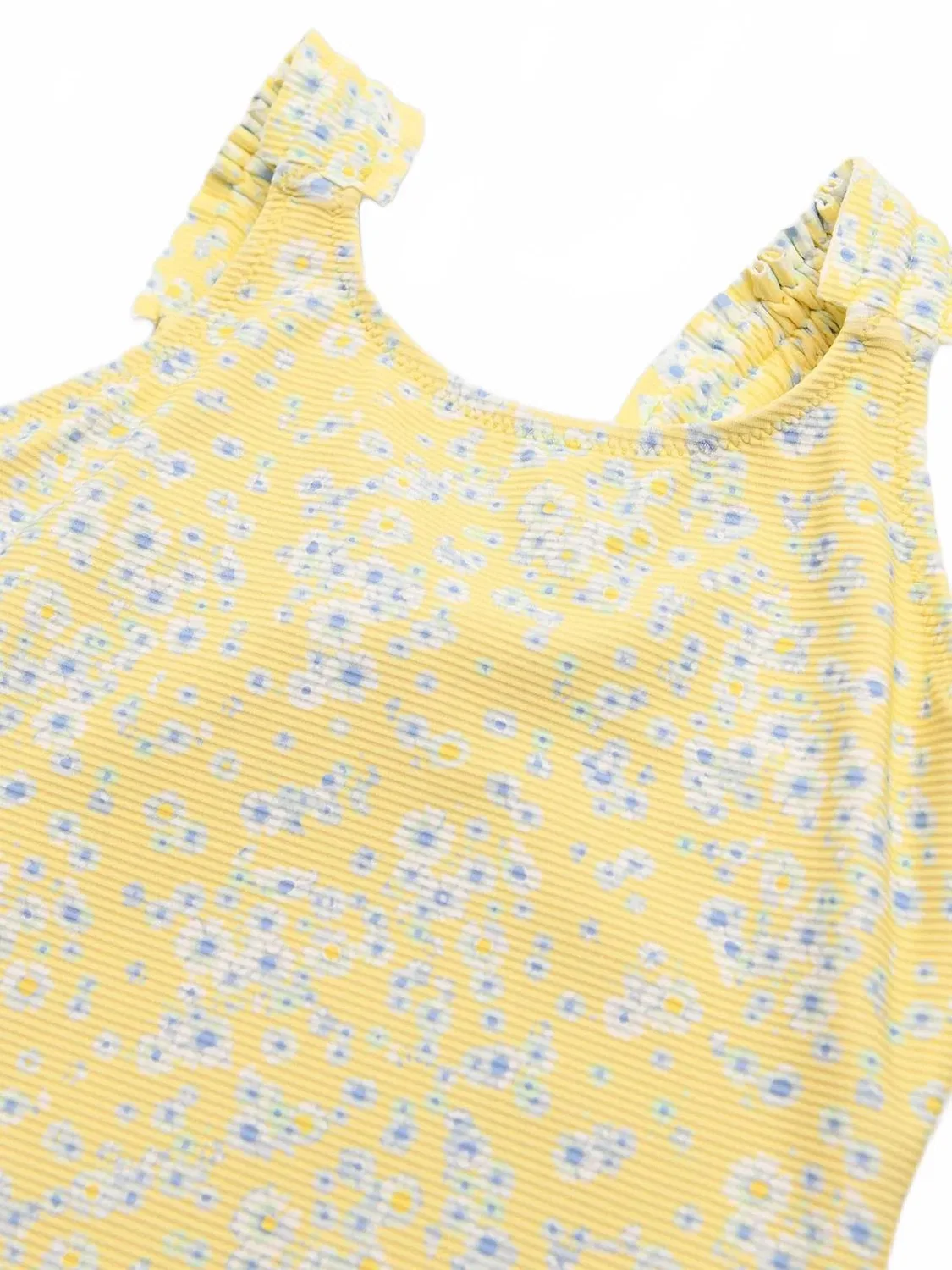 Детский купальник с цветочным принтом и защитой UPF 50+ Butter Blooms One Shoulder Ribbed shade critters, желтый — фото 3