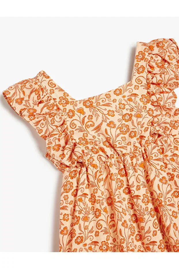Детское платье для девочек с цветочным принтом Koton, Orange Patterned — фото 3