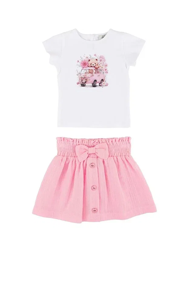 Детский комплект для девочек хлопковый Car Flower Printed Body Bow Skirt Set Best Kids, Pink