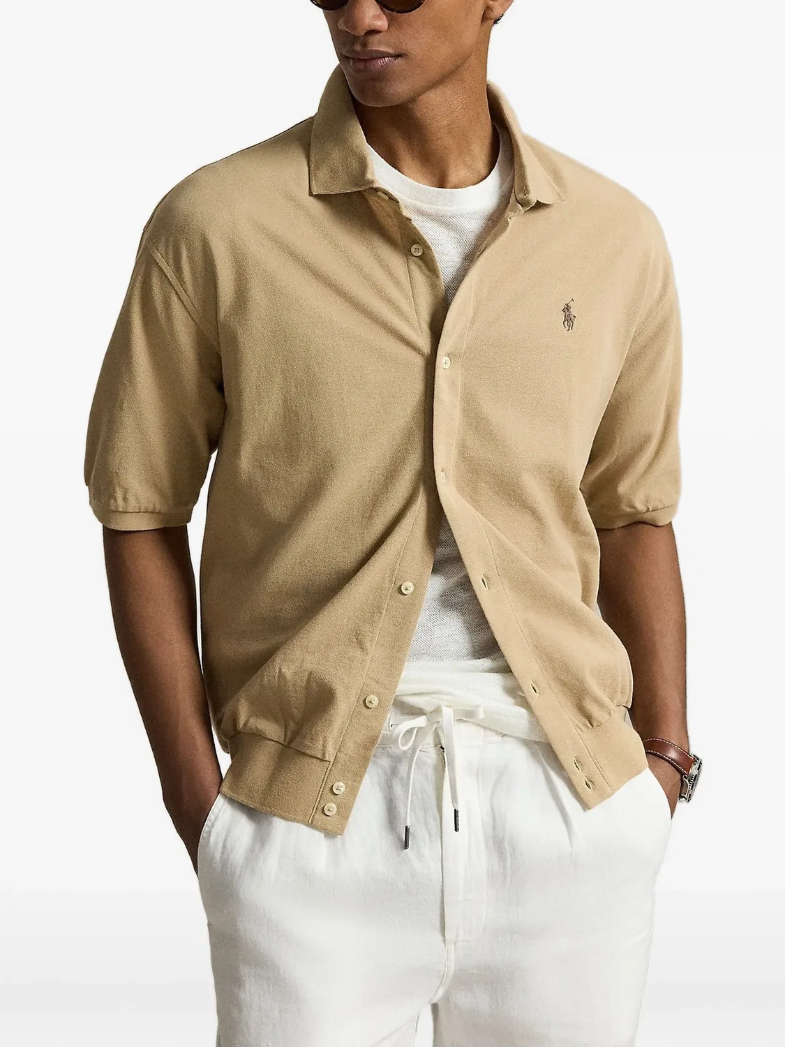 Рубашка с вышитым логотипом Polo Ralph Lauren, нейтральные цвета — фото 2