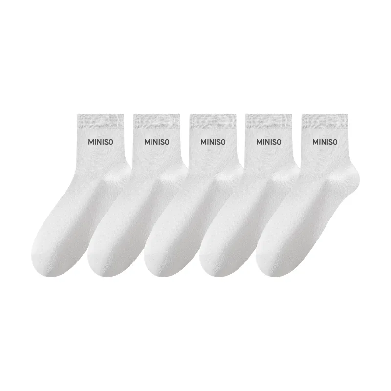 Детские носки до колена 5 пар MINISO, Black 2+Light Gray 2+White 1 — фото 3