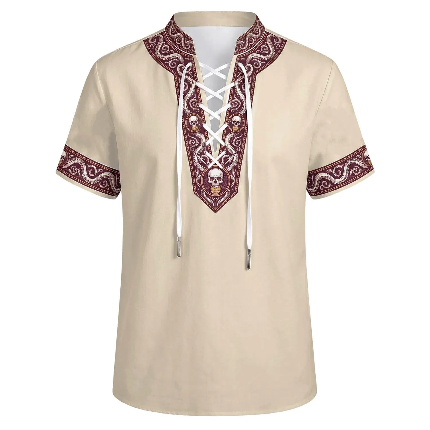 Мужская футболка с коротким рукавом с морским принтом, Beige-c — фото 3