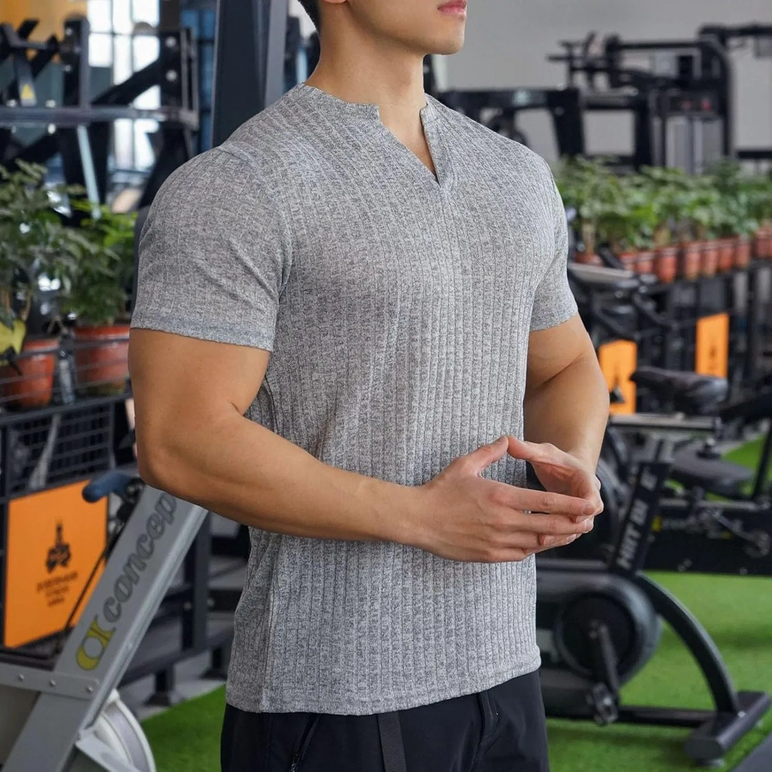 Мужская легкая футболка с коротким рукавом Slim Fit, Gray — фото 4