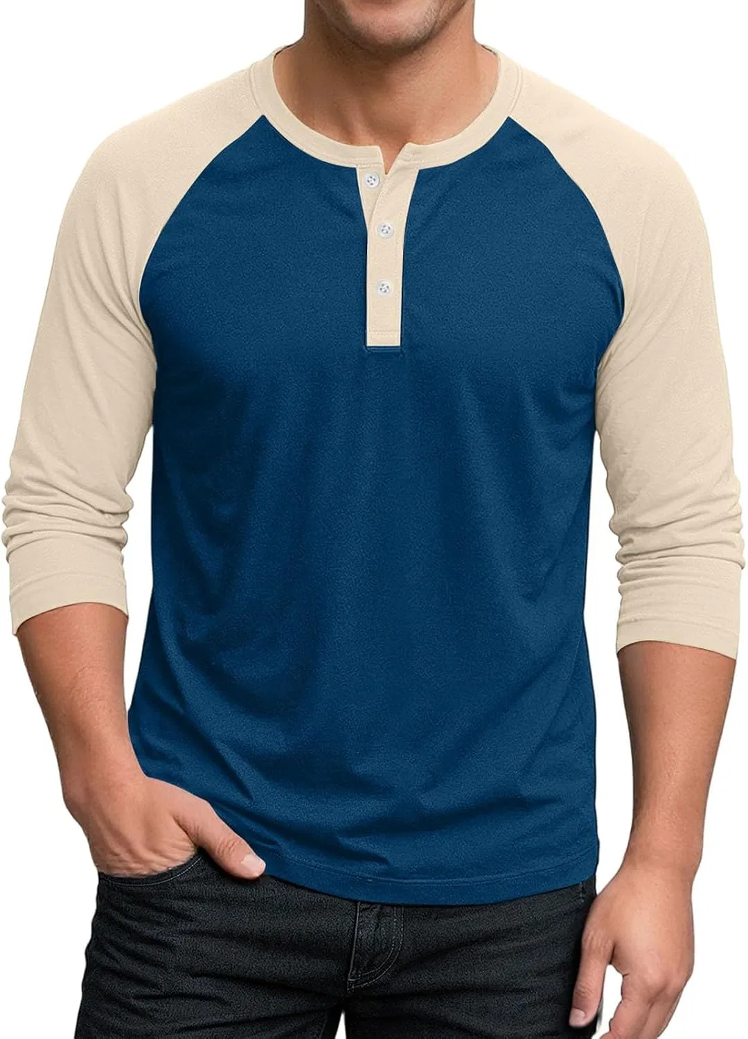 Мужская футболка с рукавом 3/4 реглан джерси, 02-navy