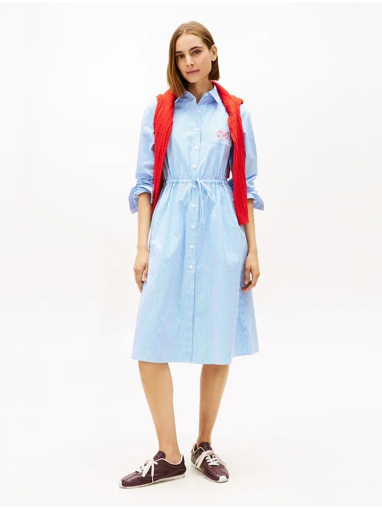 Платье-рубашка миди из хлопка TOMMY HILFIGER, Blue