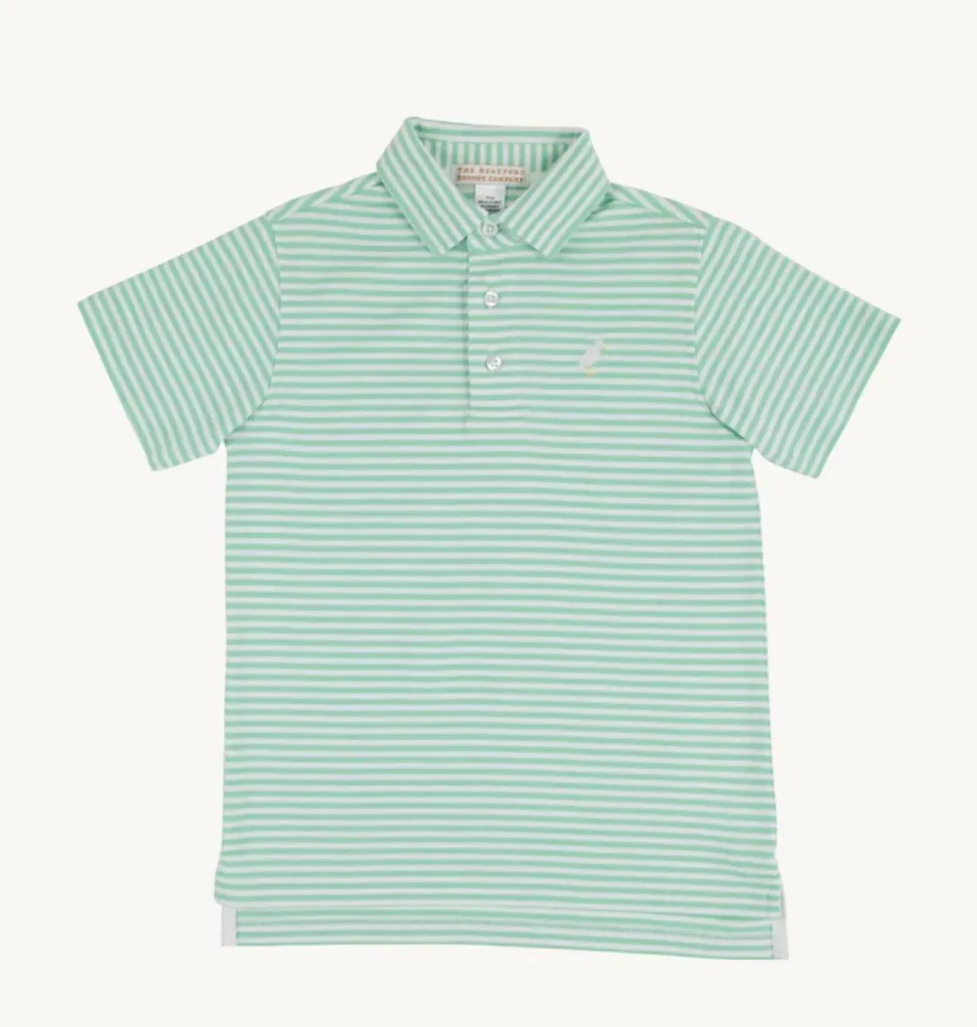 Детская рубашка поло с принтом Prim And Proper The Beaufort Bonnet Company, Grace Bay Green Stripe With Multicolor Stork — фото 3