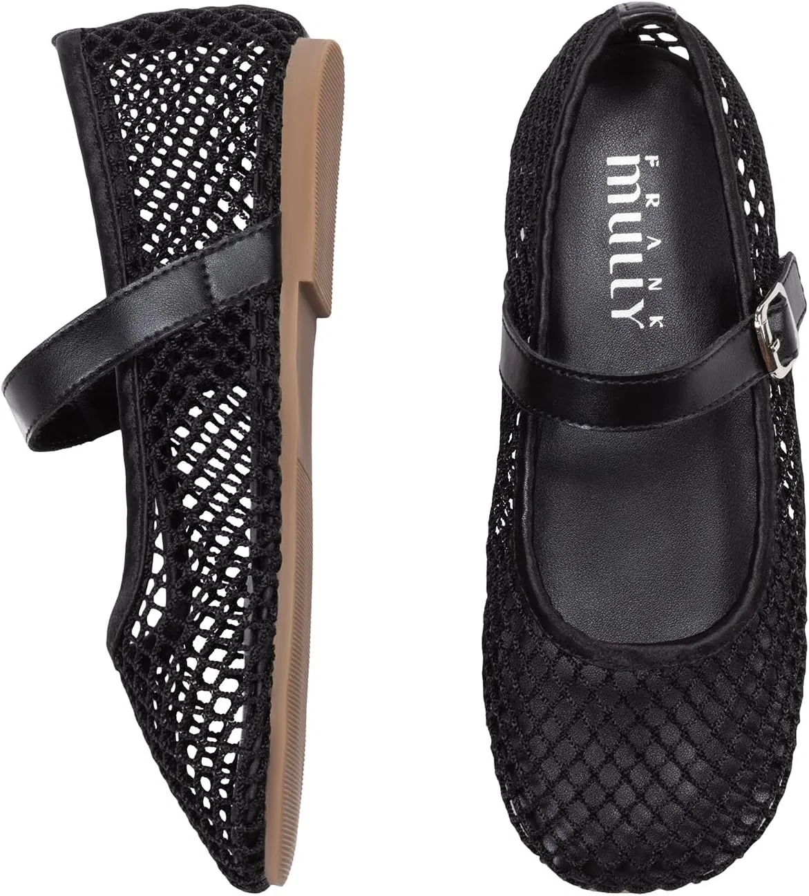 Детские балетки для девочек с пряжкой Frank Mully, Black/Mesh — фото 3