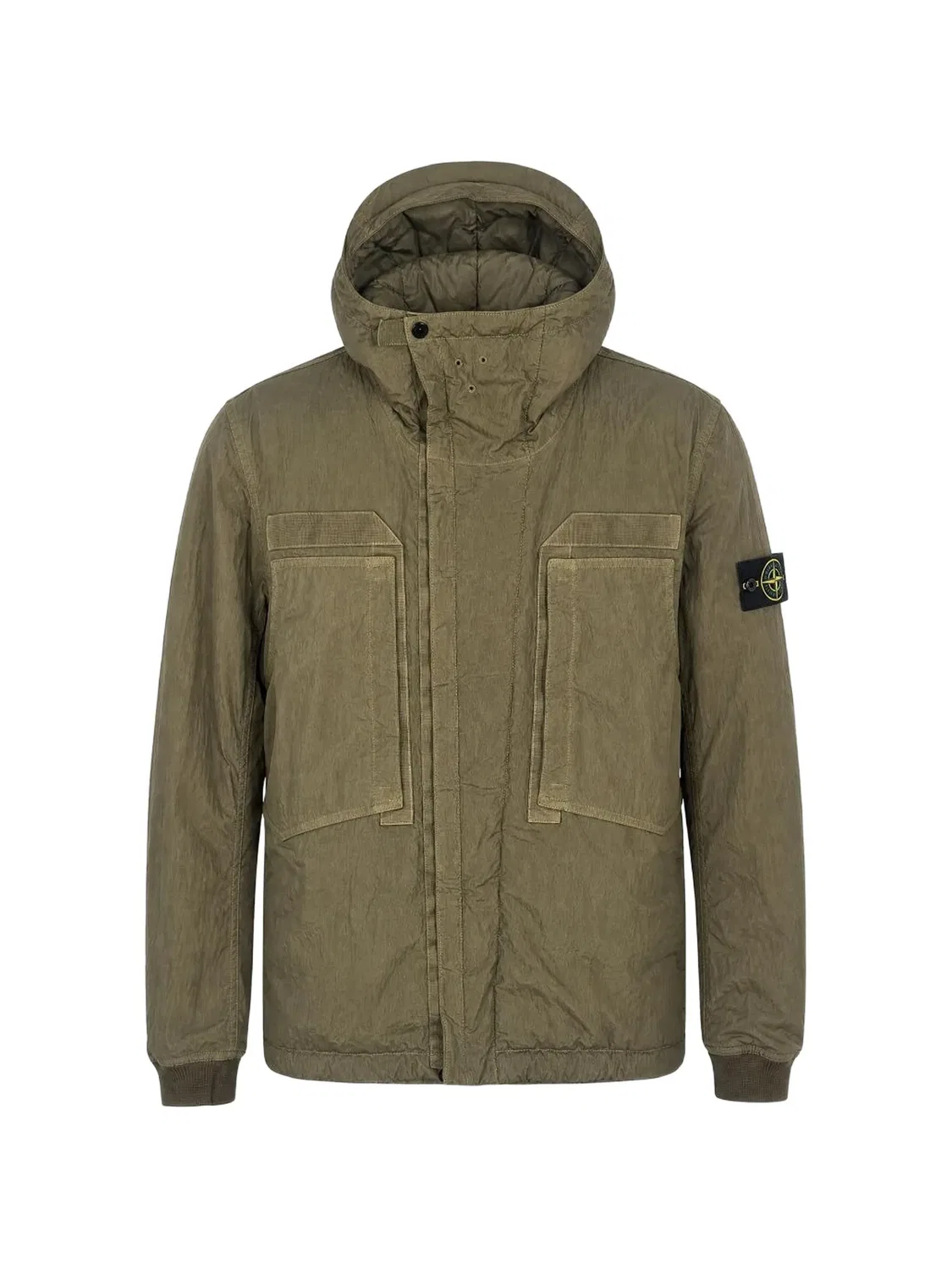 Стеганая куртка с капюшоном зеленая Stone Island, зеленый