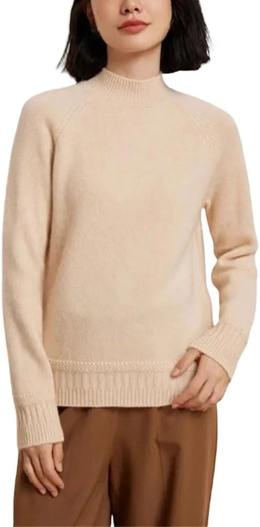 Женский свитер с высоким воротом, Oversize, бежевый