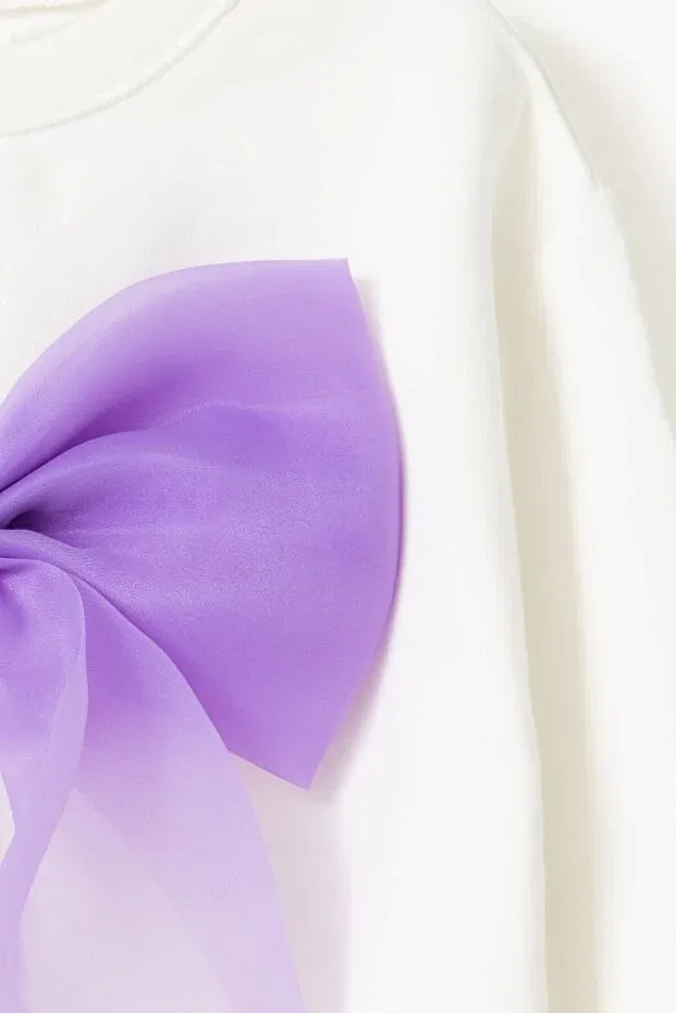 Детские укороченное свитшот для девочек с бантом Anastasia organza bow crop Banamio, Ecru-Lilac — фото 2