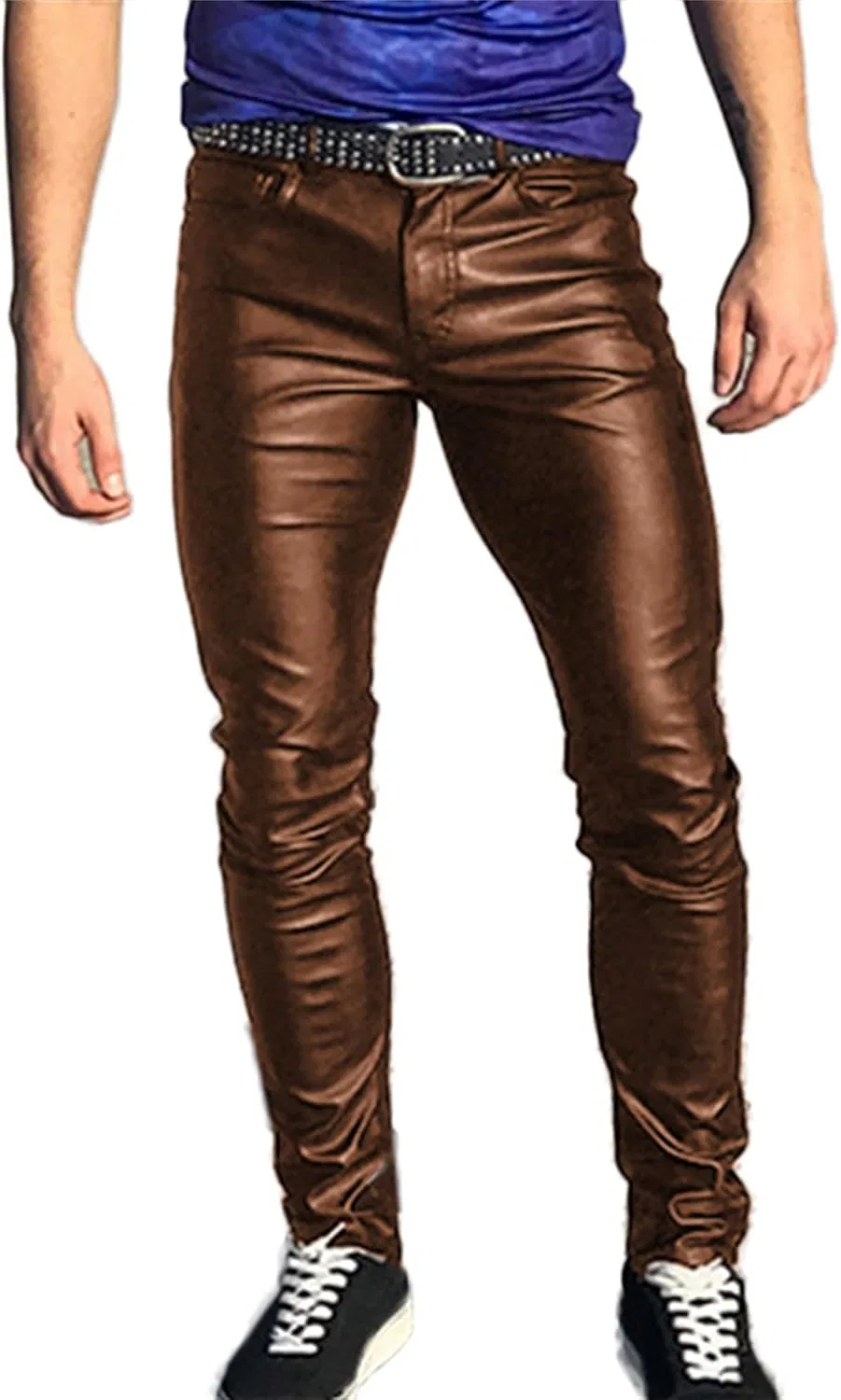 Мужские брюки-косуха с принтом, Classic Fit 4 Pocket Faux Leather Pants, коричневый