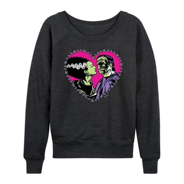 

Женская футболка с длинным рукавом из французского трикотажа Universal Monsters Frankenstein & Bride с вышитым сердцем Licensed Character, серый