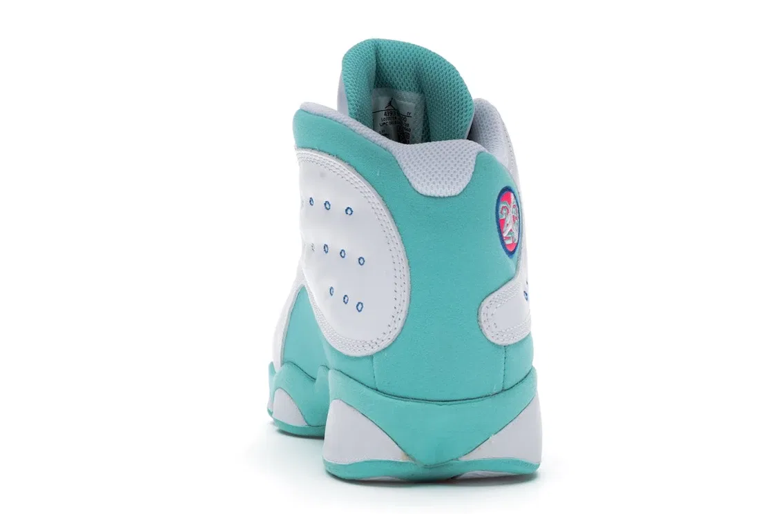 Детские кроссовки для мальчиков и девочек с принтом Jordan 13 Retro Jordan, White/Soar-Green-Pink — фото 4