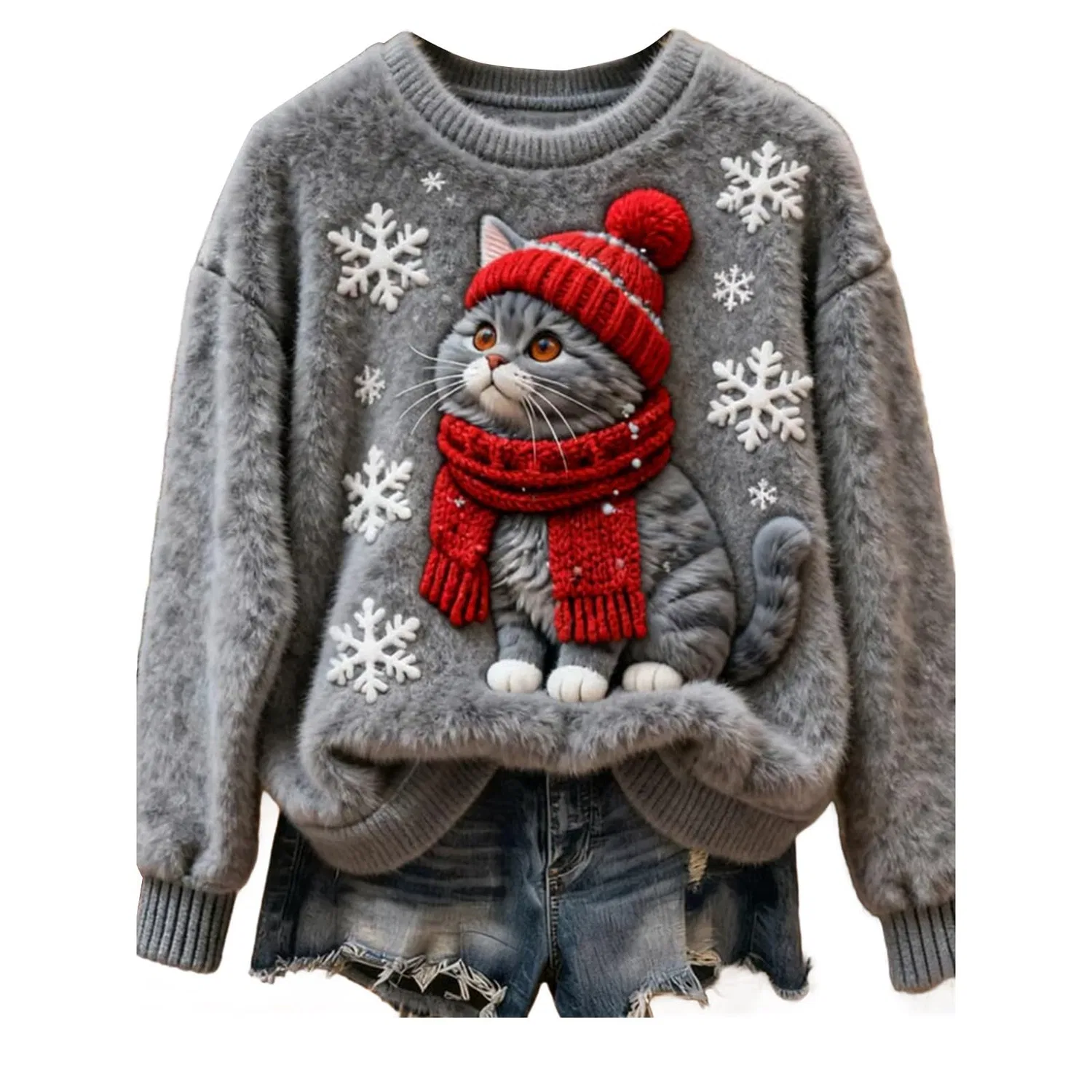 Женский свитер с принтом Christmas Sweater, Zd-grey
