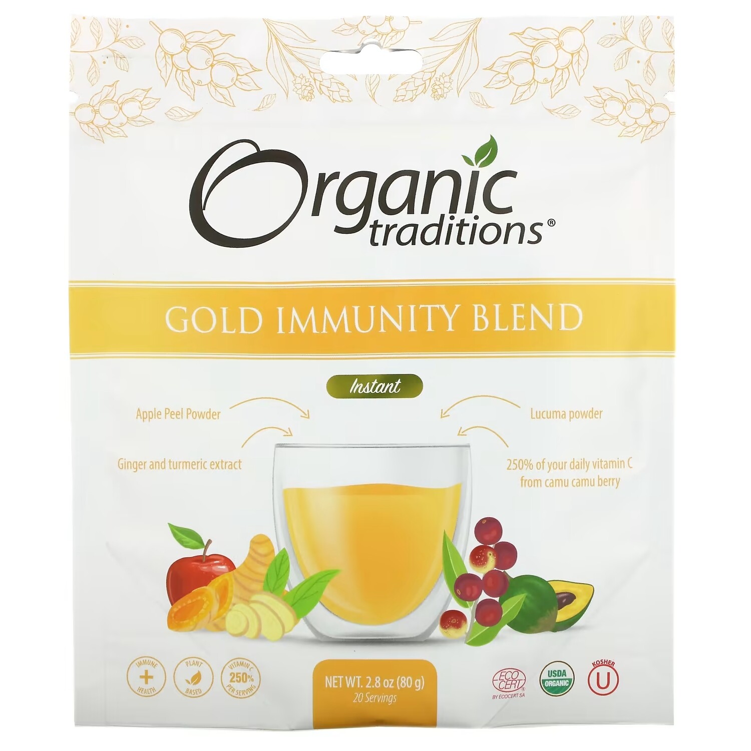 

Порошок Мгновенного Действия Organic Traditions Gold Immunity Blend, 80 г