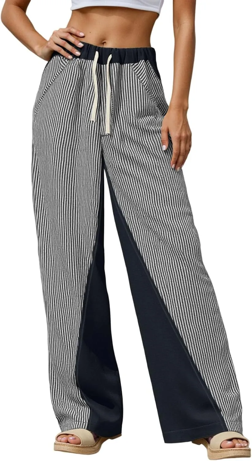 

Низкие полосатые брюки для женщин на резинке с кулиской