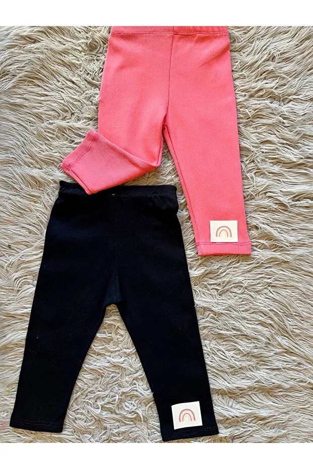 Детские леггинсы для девочек хлопковые комплект 2 шт Enes Baby, Black And Pink