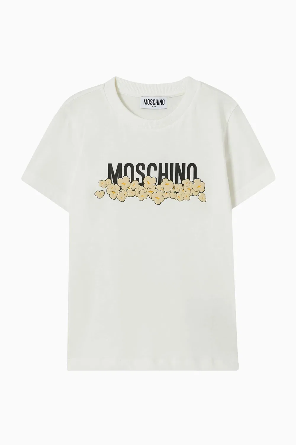 Футболка хлопковая с принтом попкорн и логотипом Moschino, белый