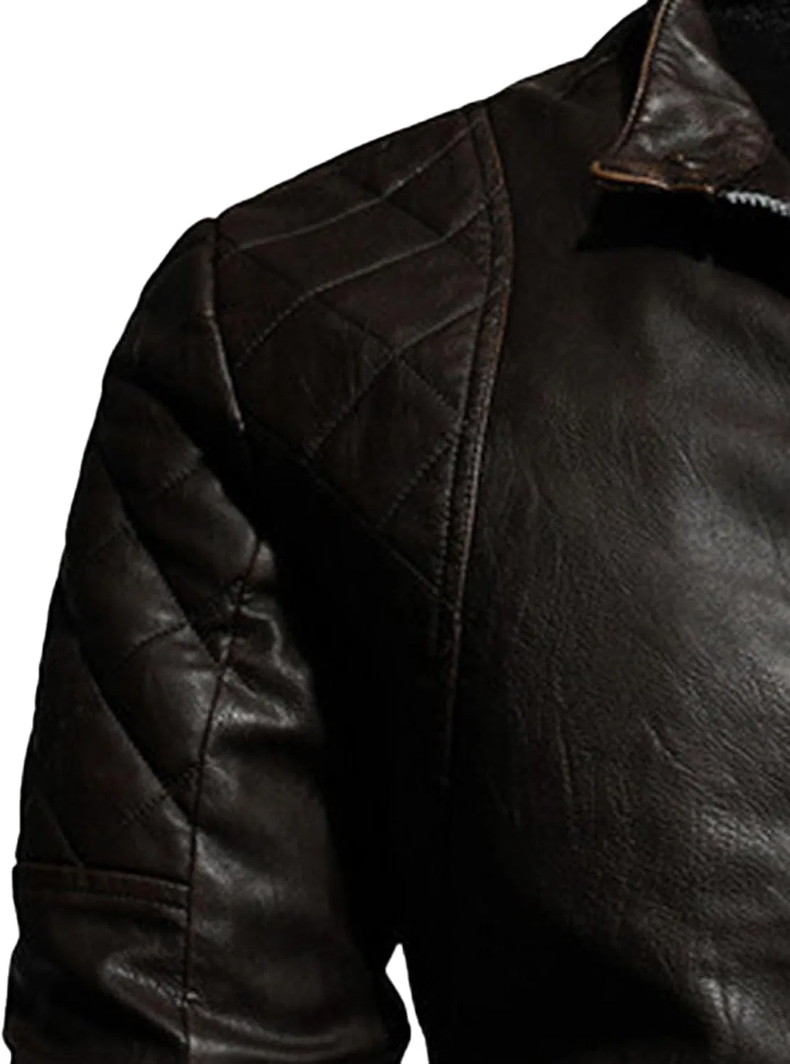 Мужское хлопковое пальто-бомбер Faux Leather Fleece Jacket, кофейный — фото 2