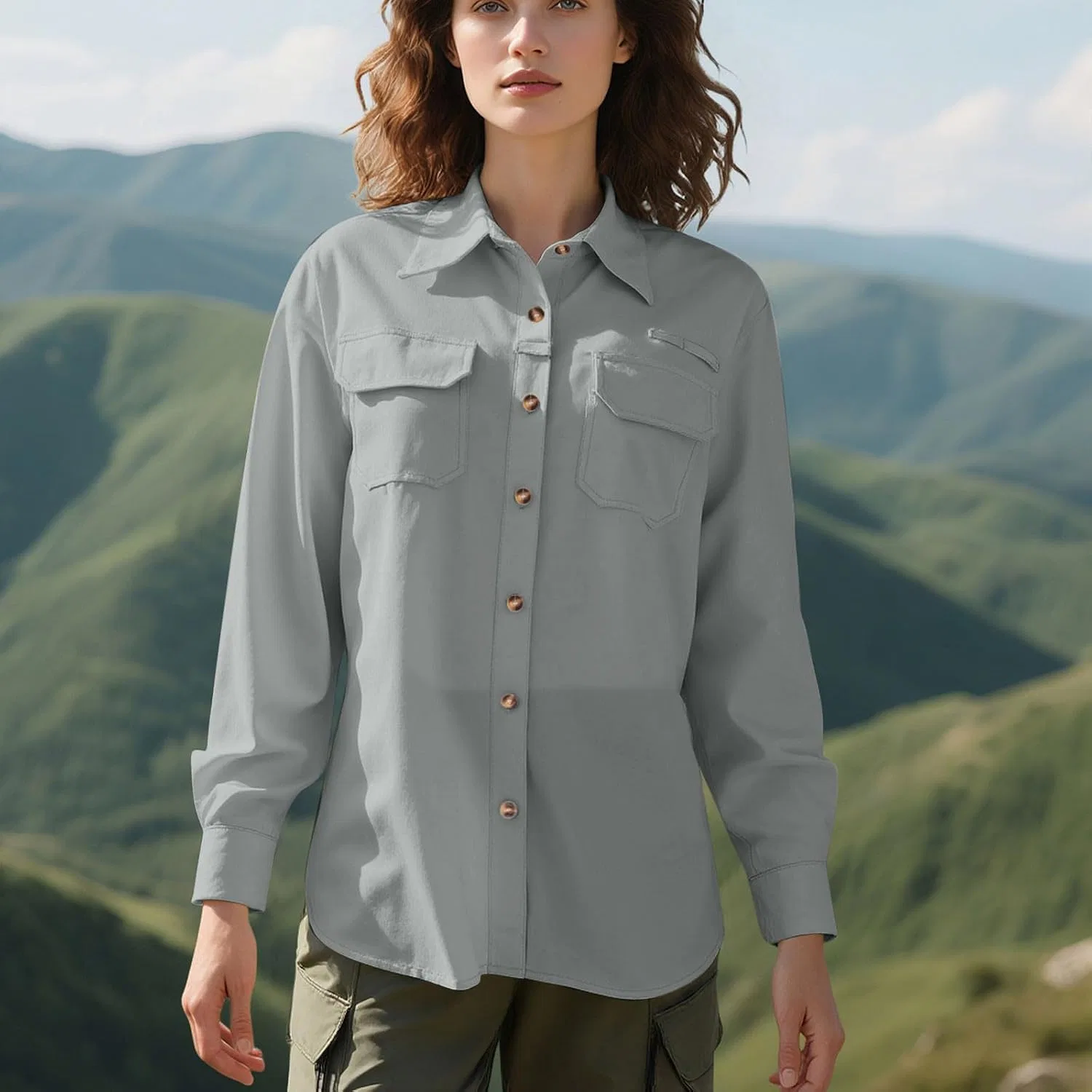Женская солнцезащитная рубашка с длинным рукавом Safari, Gray — фото 3