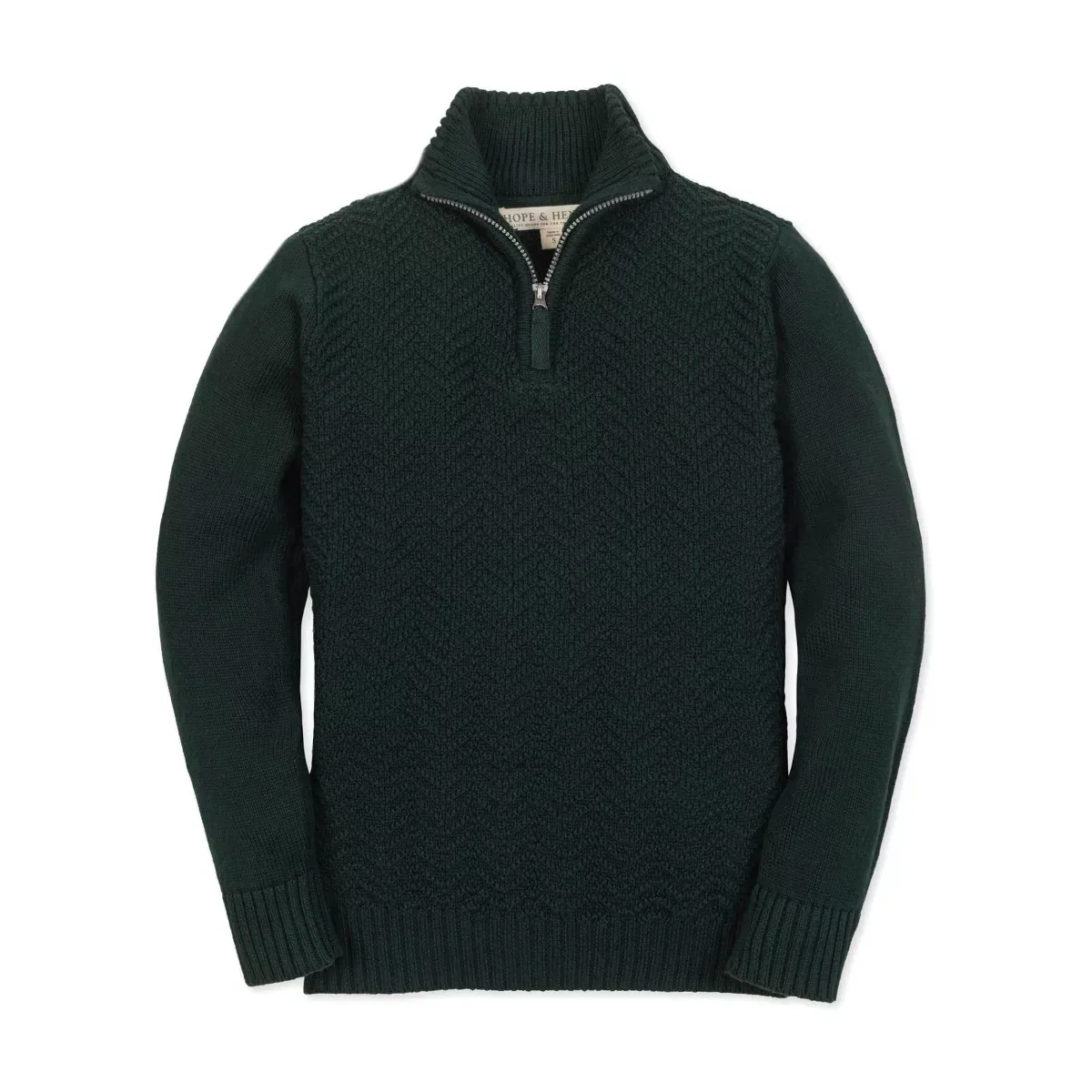 Детский свитшот с полузастежкой-молнией органический хлопок Hope & Henry, Pine Green Chevron