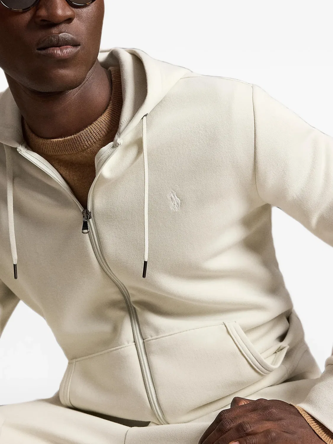 Худи на молнии с кулиской Polo Ralph Lauren, нейтральные цвета — фото 4
