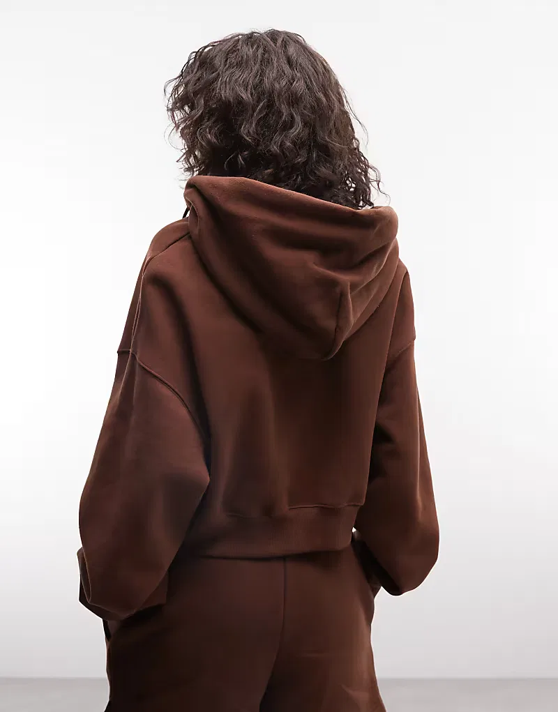 Худи Nike Studio Fleece средней плотности, свободного кроя, укороченное, на молнии, коричневый — фото 4