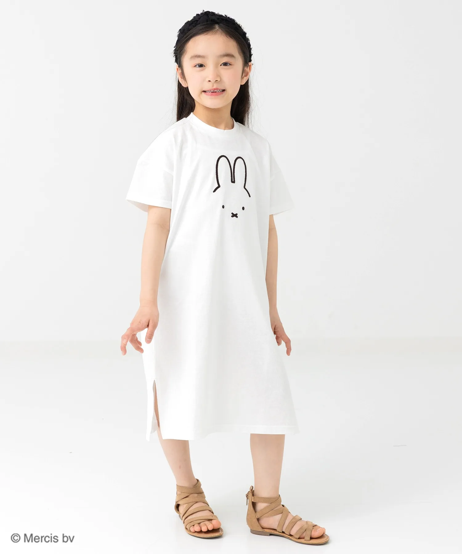 Детское хлопковое платье с принтом Miffy белое