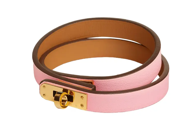 

HERMES Кожаный браслет с позолотой, женский, цвет Cherry Blossom Pink