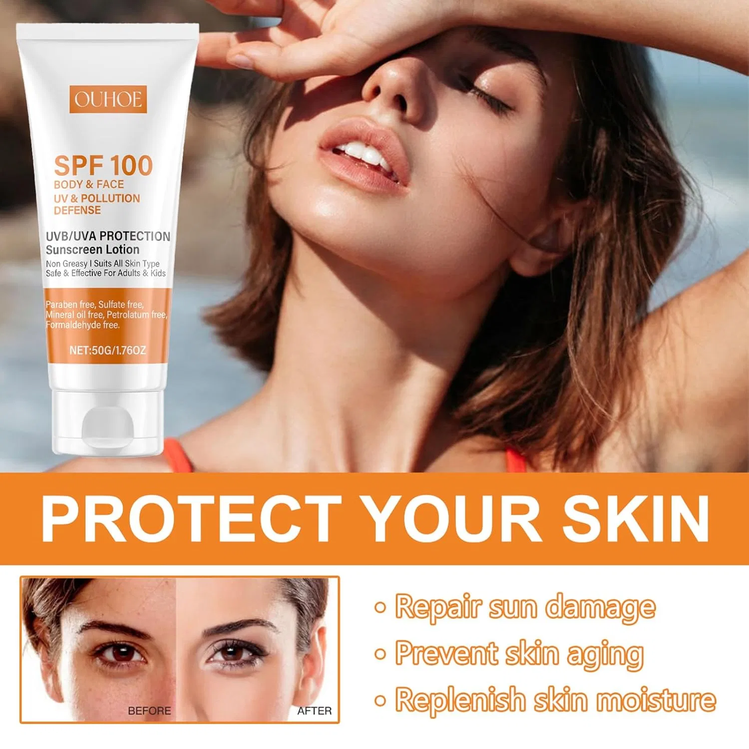 Увлажняющий солнцезащитный крем SPF 100 Duolianliang, Colour-Orange — фото 4