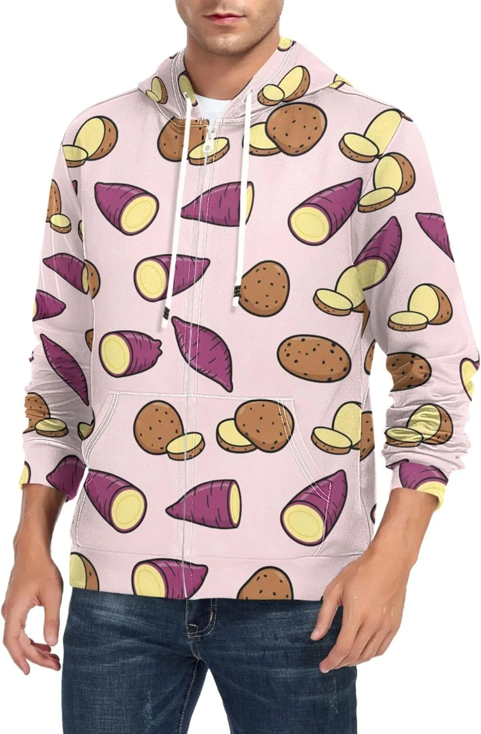 

Мужская толстовка с капюшоном на молнии, принт "Potato Sweet Root", с карманом CUPADA