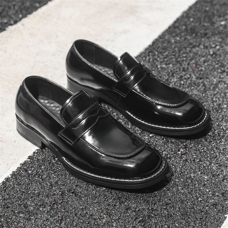 WEISHIBANGWEI Мужские лоферы черные с потайной платформой, цвет Black Hidden Wedge — фото 4