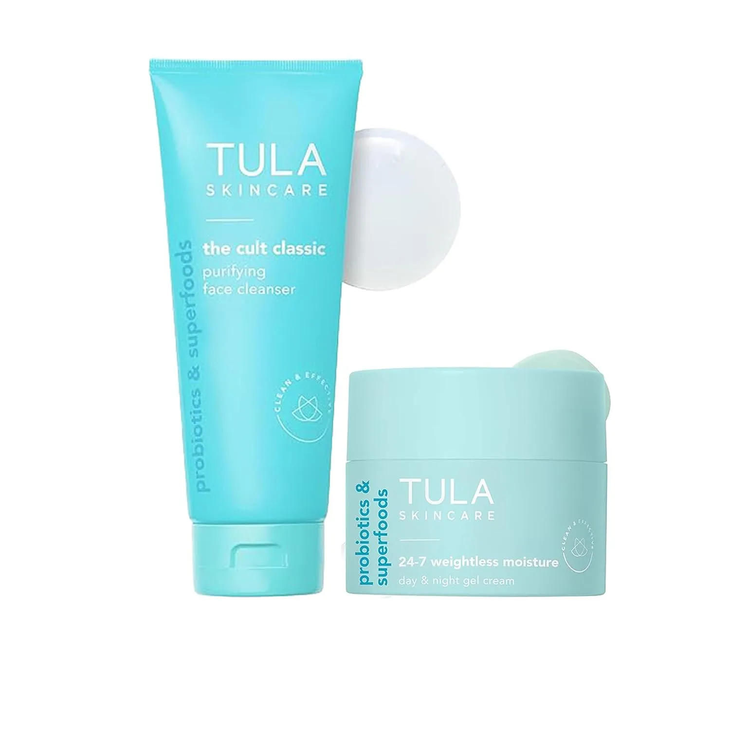 Очищающее средство для лица TULA Skin Care Cult Classic, 190 мл + увлажняющий дневной и ночной крем 24/7 - дорожный размер, 14 мл, набор из 2 предметов