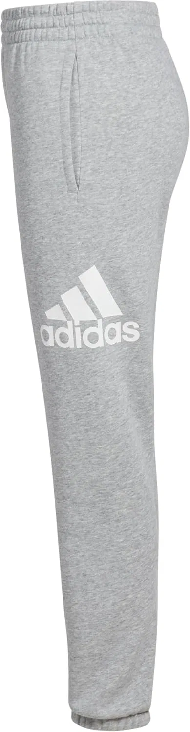 Детские хлопковые флисовые спортивные брюки Adidas, светло-серый меланж — фото 2