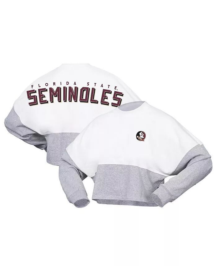 

Женская белая футболка Florida State Seminoles Heather Block Cropped с длинным рукавом из джерси Spirit Jersey