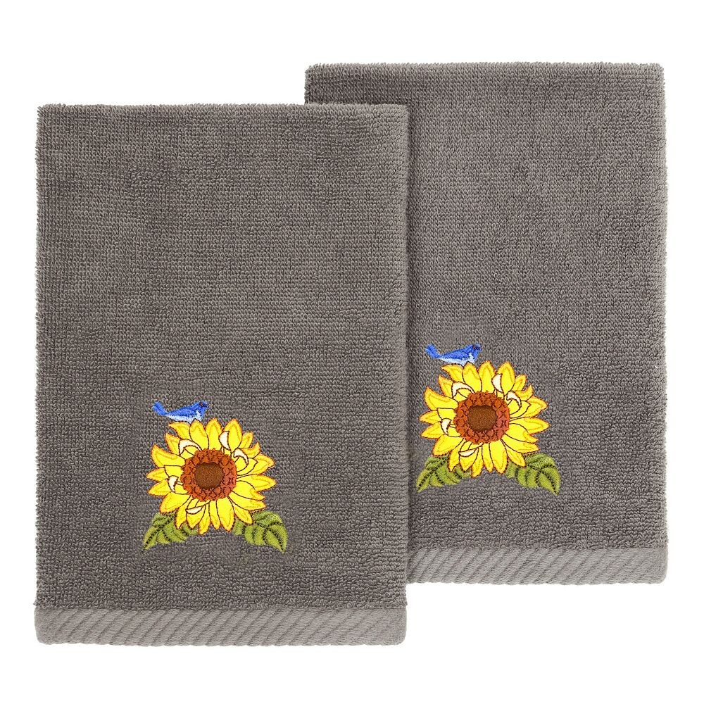

Linum Home Textiles Турецкий хлопок Girasol Набор из 2 украшенных полотенец для кончиков пальцев, цвет Charcoal