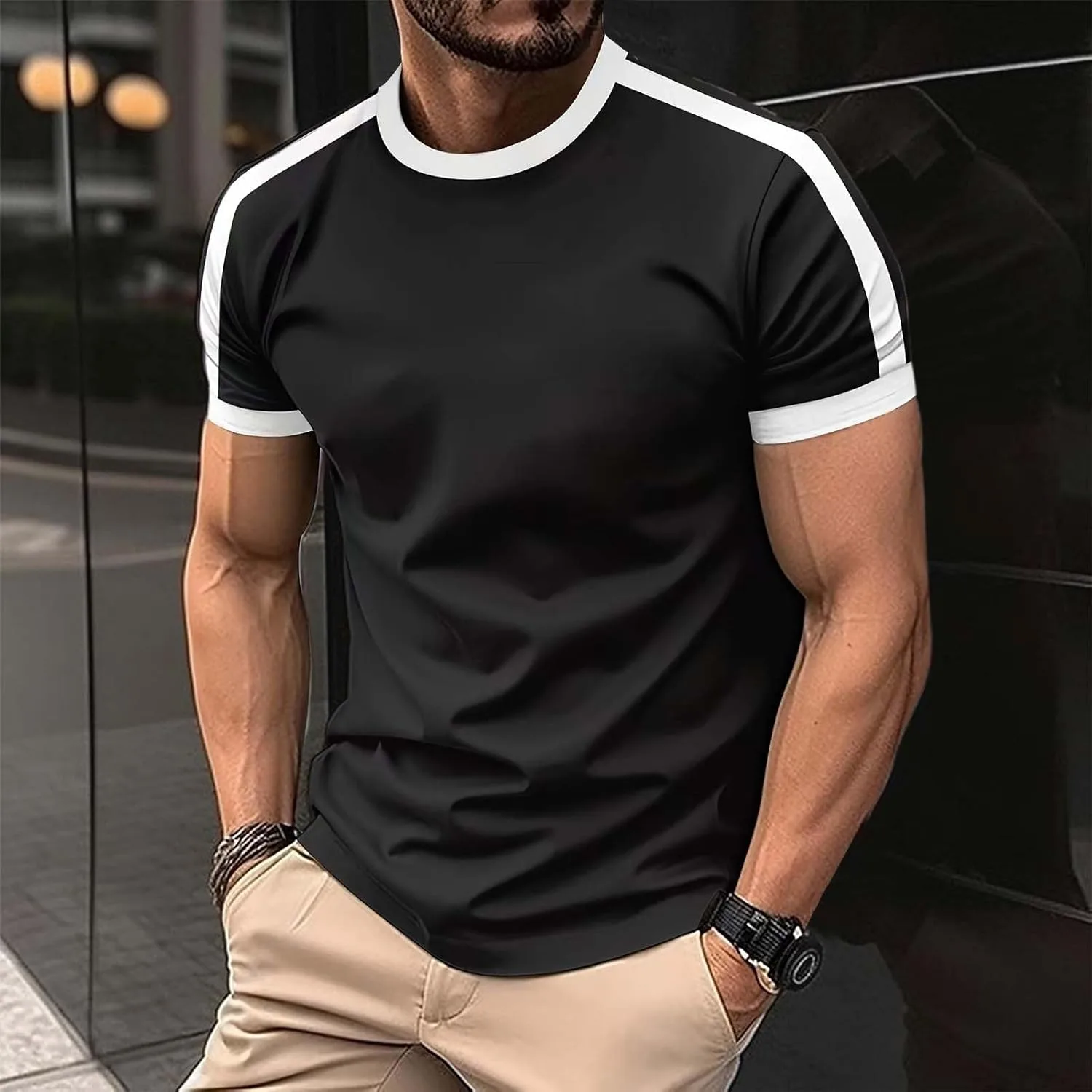 Мужская футболка Muscle с круглым вырезом и короткими рукавами Slim Fit для тренировок — фото 2