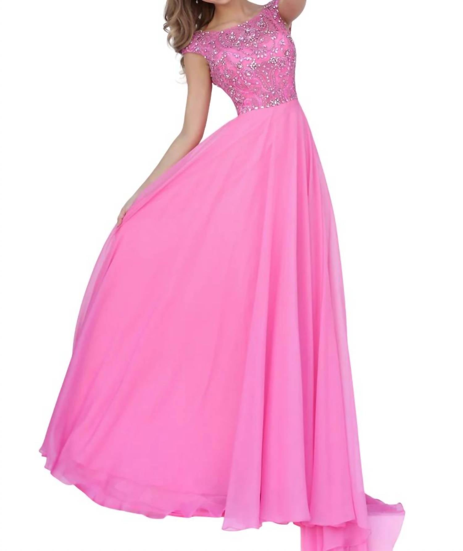 

Выпускное платье из шифона с бисером в розовом цвете Sherri Hill
