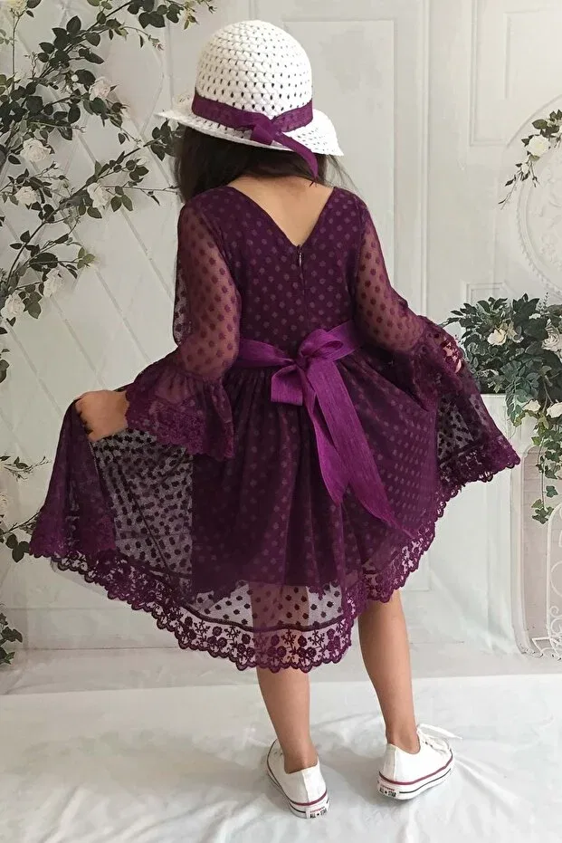 Детское платье для девочек с длинным рукавом Cream Hat Lace Mnk, Murdum — фото 2