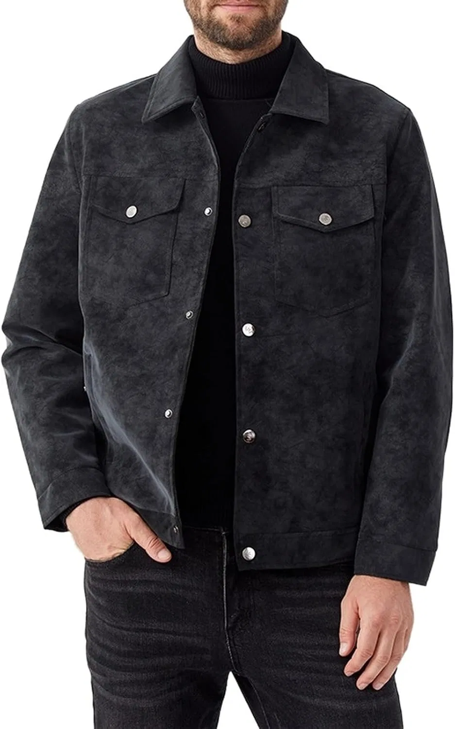 Мужская куртка-косуха из искусственной кожи с принтом, Faux Leather Trucker Jacket